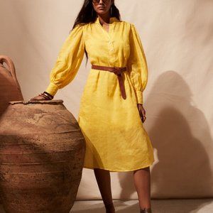 Petite Ramie Popover Midi Shirt Dress, Yellow, XS Petite